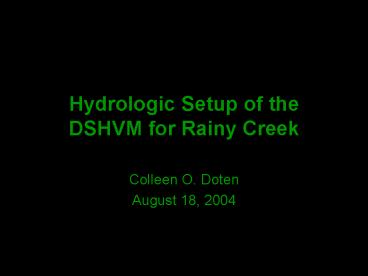 Hydrologic Setup of the DSHVM for Rainy Creek