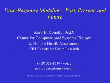 DoseResponse Modeling: Past, Present, and Future