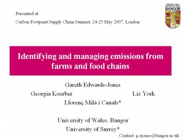 Identifying and managing emissions from farms and food chains