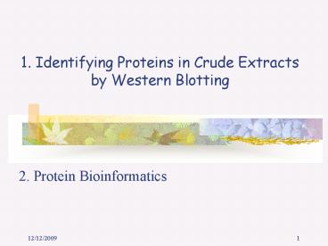1' Identifying Proteins in Crude Extracts by Western Blotting