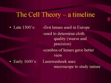 The Cell Theory a timeline