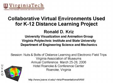 Collaborative Virtual Environments Used for K12 Distance Learning Project