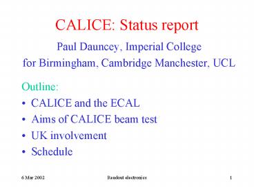 CALICE: Status report