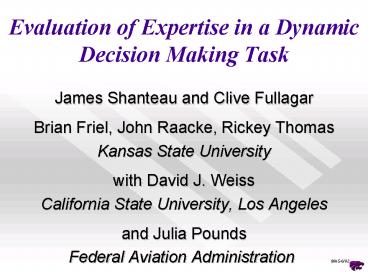 Evaluation of Expertise in a Dynamic Decision Making Task