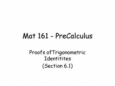 Mat 161 PreCalculus