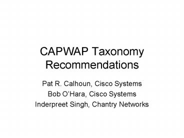 CAPWAP Taxonomy Recommendations