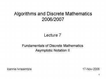 Algorithms and Discrete Mathematics 20062007