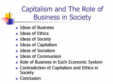 Capitalism and The Role of Business in Society