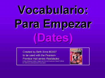 Vocabulario: Para Empezar Dates