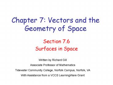 Chapter 7: Vectors and the Geometry of Space