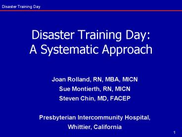 Disaster Training Day: A Systematic Approach