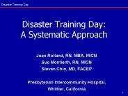 Disaster Training Day: A Systematic Approach