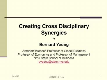 Creating Cross Disciplinary Synergies