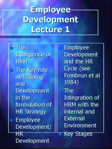 Employee Development Lecture 1