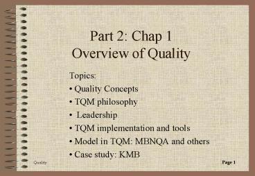 Part 2: Chap 1 Overview of Quality
