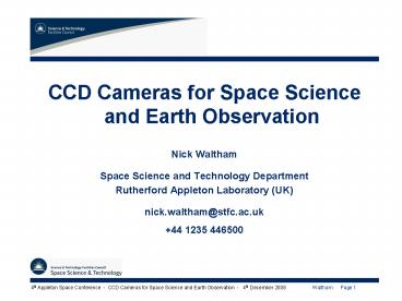 CCD Cameras for Space Science and Earth Observation