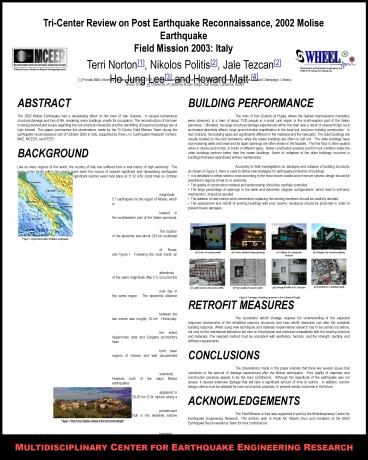 Tri-Center Review on Post Earthquake Reconnaissance, 2002 Molise Earthquake