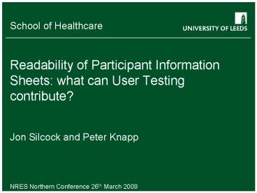 Readability of Participant Information Sheets: what can User Testing contribute