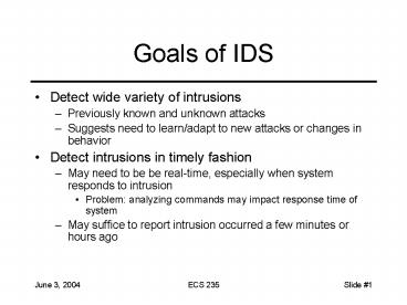 Goals of IDS
