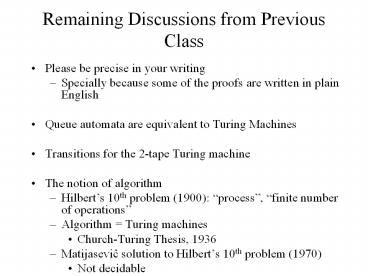 Remaining Discussions from Previous Class