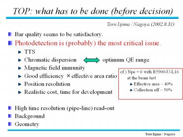 TOP: what has to be done (before decision)