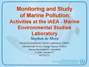 F.3 SUBPROGRAMME - Marine Environmental Studies Laboratory