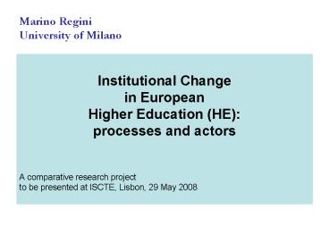Marino Regini University of Milano