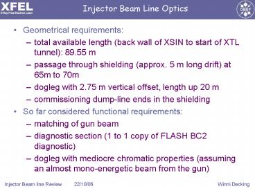 Injector Beam Line Optics