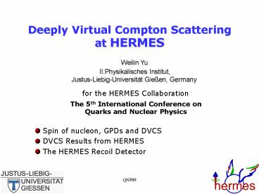 Deeply Virtual Compton Scattering at HERMES
