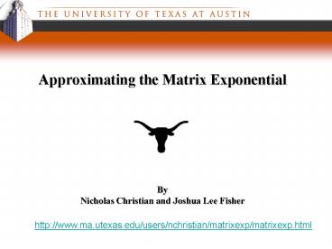 Approximating the Matrix Exponential