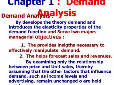 Chapter 1 : Demand Analysis
