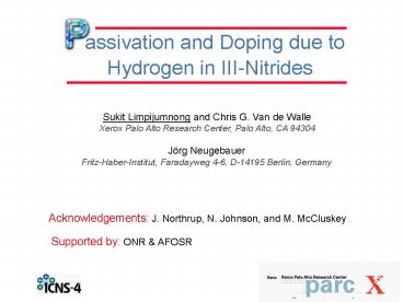 assivation and Doping due to Hydrogen in IIINitrides