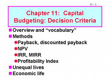 Chapter 11: Capital Budgeting: Decision Criteria