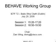 BEHAVE Working Group IETF 72 