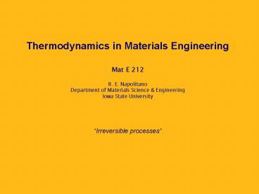 Thermodynamics in Materials Engineering