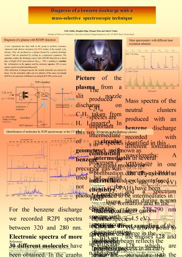 Diagnosis of a benzene discharge with a mass-selective spectroscopic technique