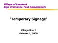 Village of Lombard Sign Ordinance Text Amendments PowerPoint PPT Presentation