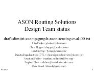 ASON Routing Solutions Design Team status