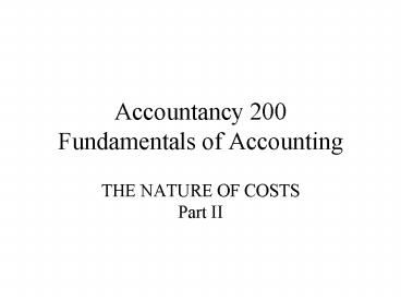 Accountancy 200 Fundamentals of Accounting