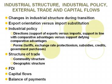Changes in industrial structure during transition