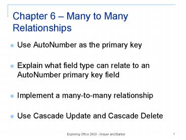Chapter 6 Many to Many Relationships
