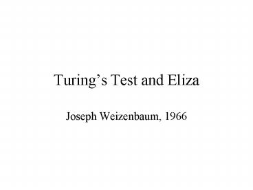 Turings Test and Eliza