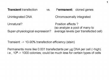 Transient transfection vs' Permanent: cloned genes