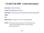 STAB22 Fall 2008 - Useful Information