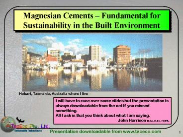Magnesian Cements Fundamental for Sustainability in the Built Environment