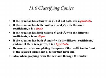 11'6 Classifying Conics