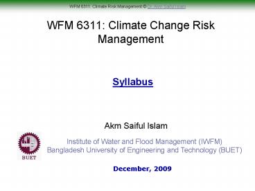 WFM 6311: Climate Change Risk Management