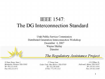 IEEE 1547: The DG Interconnection Standard