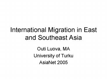 International Migration in East and Southeast Asia