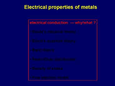 Electrical properties of metals